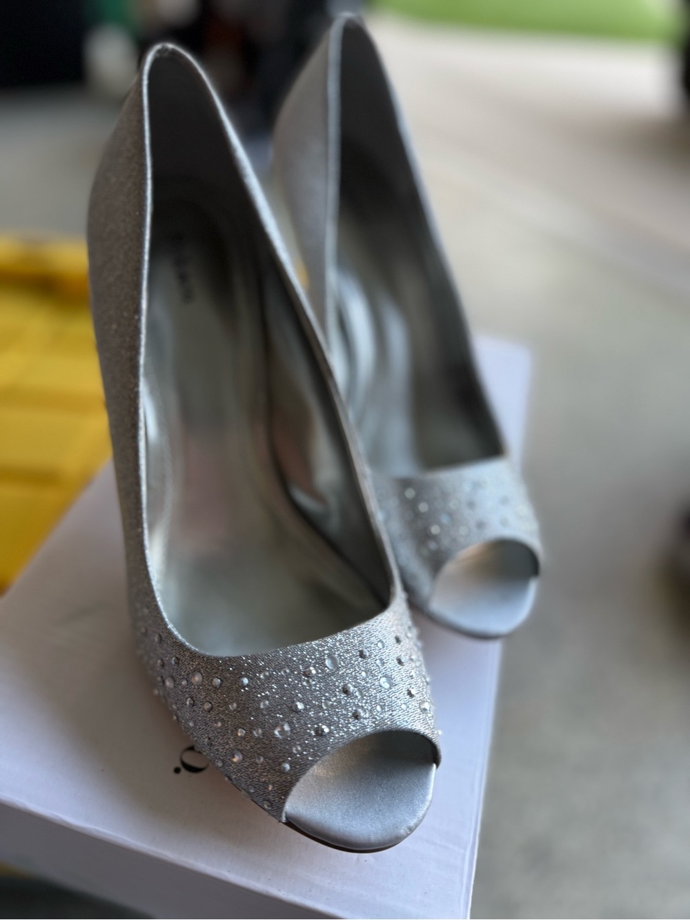 Style & Co. Silver Peep-Toe Embellished Heels